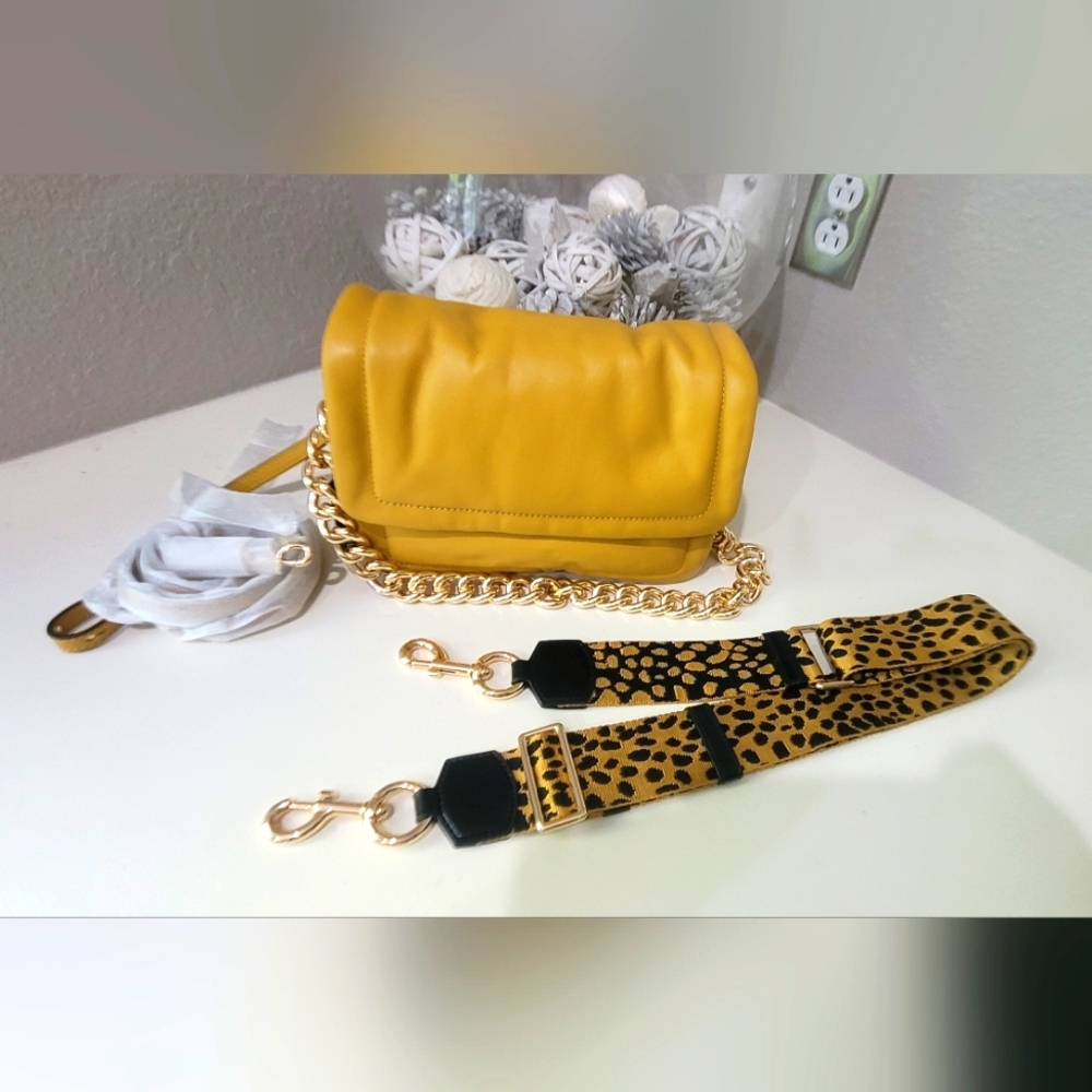 Marc Jacobs Mustard Yellow Leather Crossbody Bag with Gold Chain